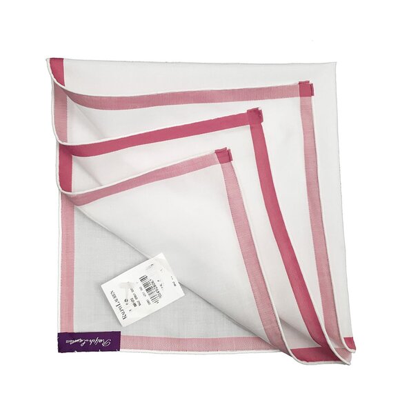 NEW Ralph Lauren Purple Label Linen Pocket Square!  White With Red Border - Picture 2 of 2